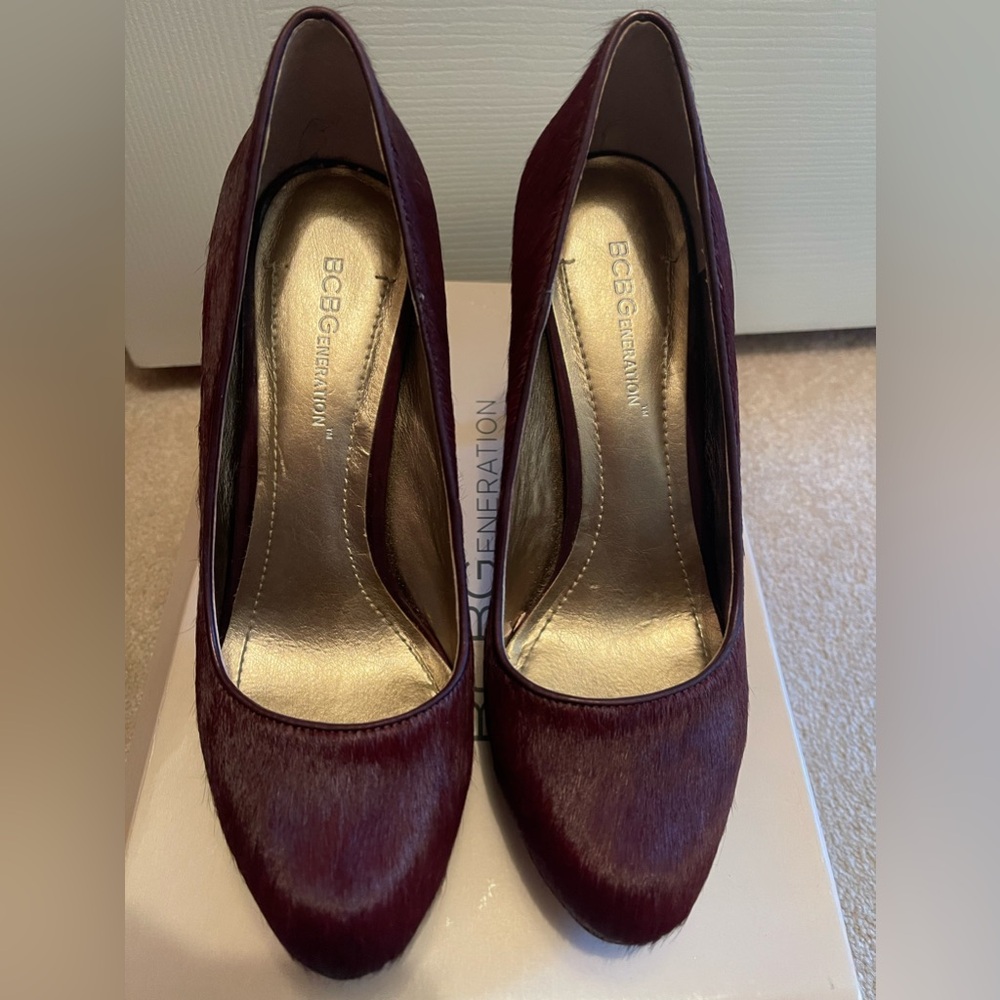 Burgundy calf hair stilettos